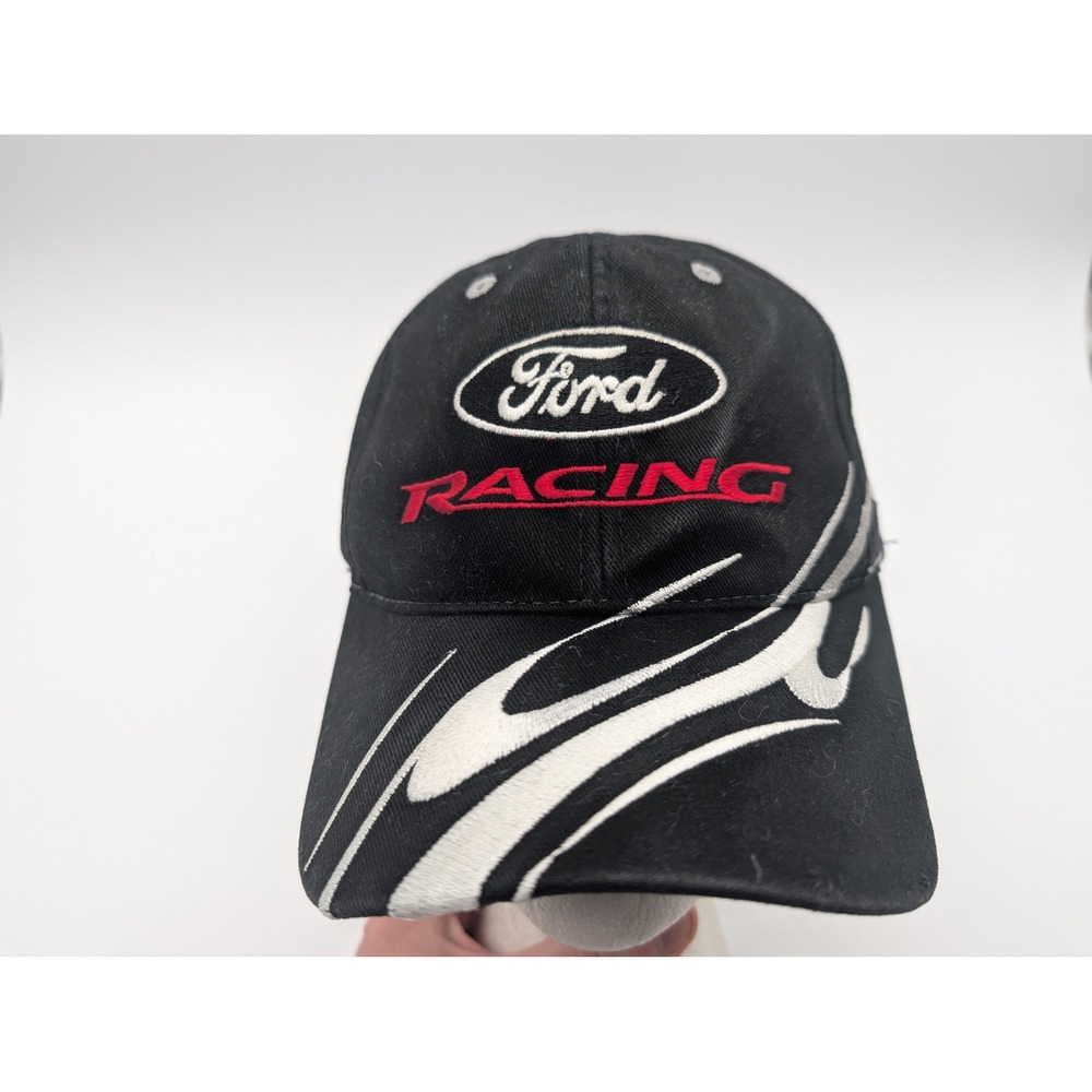 Ford Racing NASCAR Hat Black Checkered Flag Sports Adjustable Baseball Cap